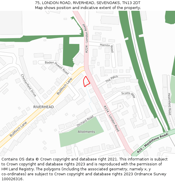 75, LONDON ROAD, RIVERHEAD, SEVENOAKS, TN13 2DT: Location map and indicative extent of plot