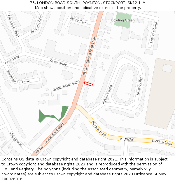 75, LONDON ROAD SOUTH, POYNTON, STOCKPORT, SK12 1LA: Location map and indicative extent of plot