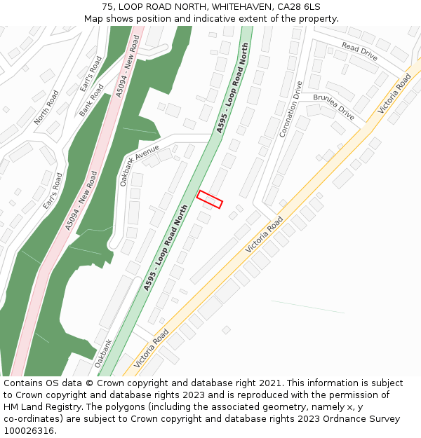 75, LOOP ROAD NORTH, WHITEHAVEN, CA28 6LS: Location map and indicative extent of plot