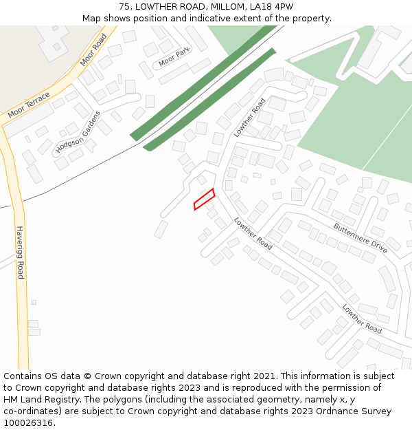 75, LOWTHER ROAD, MILLOM, LA18 4PW: Location map and indicative extent of plot