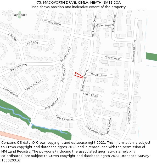 75, MACKWORTH DRIVE, CIMLA, NEATH, SA11 2QA: Location map and indicative extent of plot