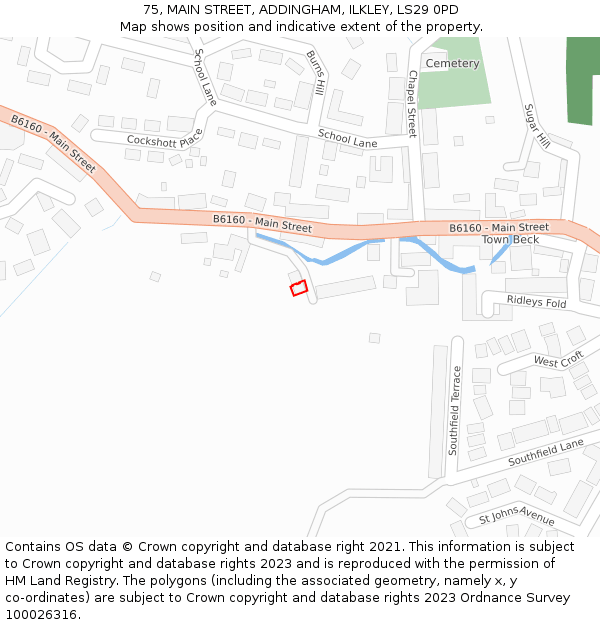 75, MAIN STREET, ADDINGHAM, ILKLEY, LS29 0PD: Location map and indicative extent of plot