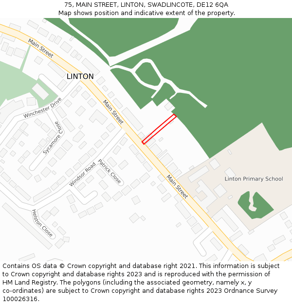 75, MAIN STREET, LINTON, SWADLINCOTE, DE12 6QA: Location map and indicative extent of plot