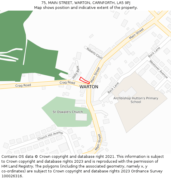 75, MAIN STREET, WARTON, CARNFORTH, LA5 9PJ: Location map and indicative extent of plot