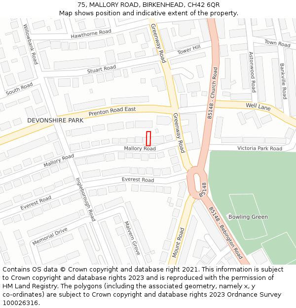 75, MALLORY ROAD, BIRKENHEAD, CH42 6QR: Location map and indicative extent of plot