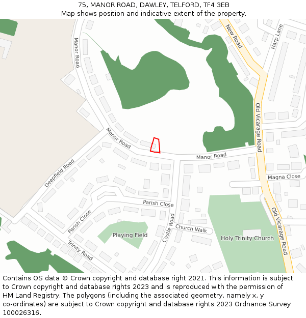 75, MANOR ROAD, DAWLEY, TELFORD, TF4 3EB: Location map and indicative extent of plot