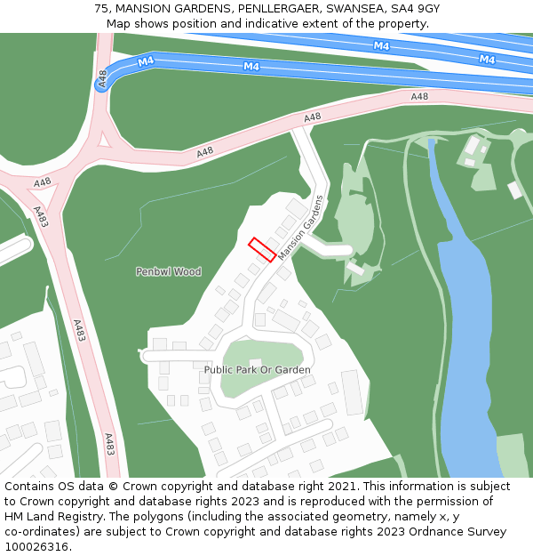 75, MANSION GARDENS, PENLLERGAER, SWANSEA, SA4 9GY: Location map and indicative extent of plot