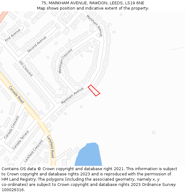 75, MARKHAM AVENUE, RAWDON, LEEDS, LS19 6NE: Location map and indicative extent of plot