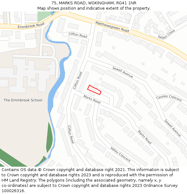 75, MARKS ROAD, WOKINGHAM, RG41 1NR: Location map and indicative extent of plot