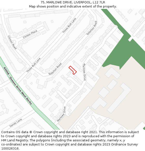 75, MARLOWE DRIVE, LIVERPOOL, L12 7LR: Location map and indicative extent of plot