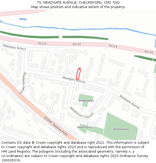 75, MEADGATE AVENUE, CHELMSFORD, CM2 7NQ: Location map and indicative extent of plot