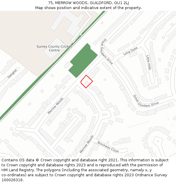 75, MERROW WOODS, GUILDFORD, GU1 2LJ: Location map and indicative extent of plot