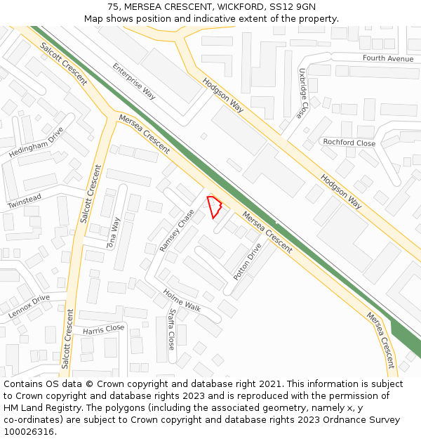 75, MERSEA CRESCENT, WICKFORD, SS12 9GN: Location map and indicative extent of plot