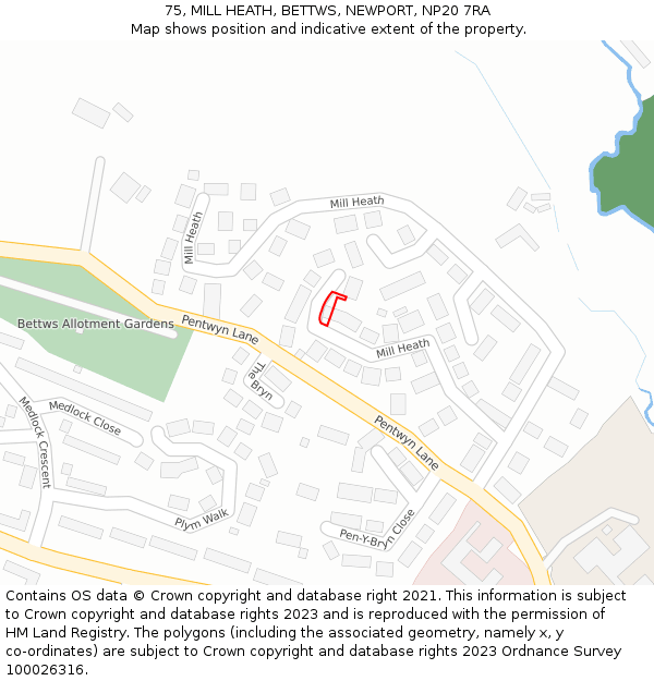 75, MILL HEATH, BETTWS, NEWPORT, NP20 7RA: Location map and indicative extent of plot