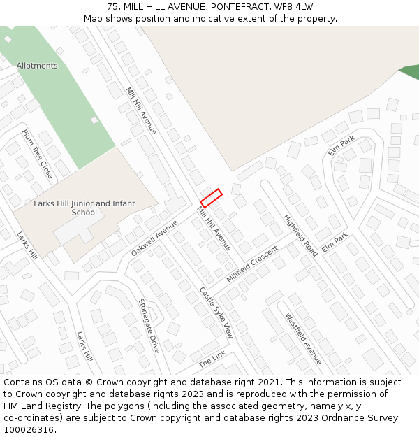 75, MILL HILL AVENUE, PONTEFRACT, WF8 4LW: Location map and indicative extent of plot