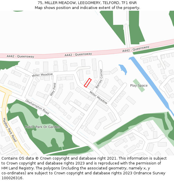 75, MILLER MEADOW, LEEGOMERY, TELFORD, TF1 6NR: Location map and indicative extent of plot