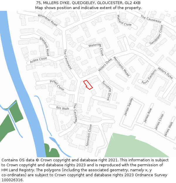 75, MILLERS DYKE, QUEDGELEY, GLOUCESTER, GL2 4XB: Location map and indicative extent of plot