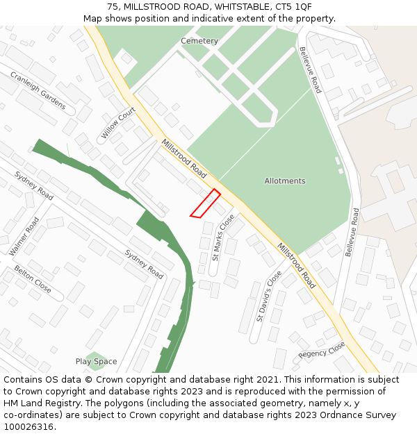 75, MILLSTROOD ROAD, WHITSTABLE, CT5 1QF: Location map and indicative extent of plot