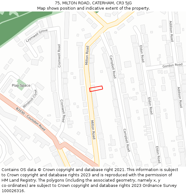 75, MILTON ROAD, CATERHAM, CR3 5JG: Location map and indicative extent of plot