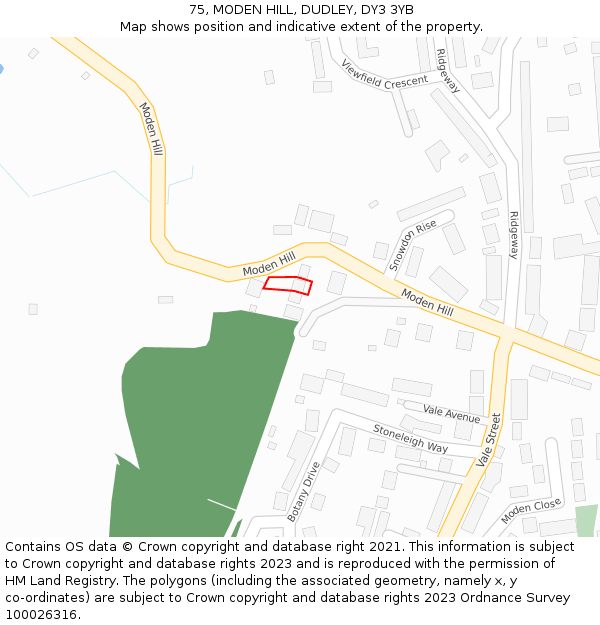 75, MODEN HILL, DUDLEY, DY3 3YB: Location map and indicative extent of plot