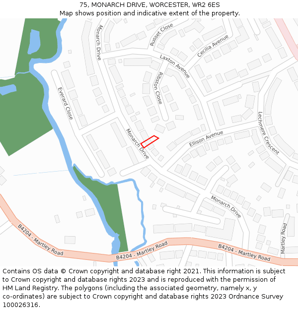 75, MONARCH DRIVE, WORCESTER, WR2 6ES: Location map and indicative extent of plot