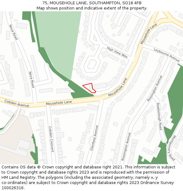 75, MOUSEHOLE LANE, SOUTHAMPTON, SO18 4FB: Location map and indicative extent of plot