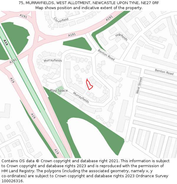 75, MURRAYFIELDS, WEST ALLOTMENT, NEWCASTLE UPON TYNE, NE27 0RF: Location map and indicative extent of plot