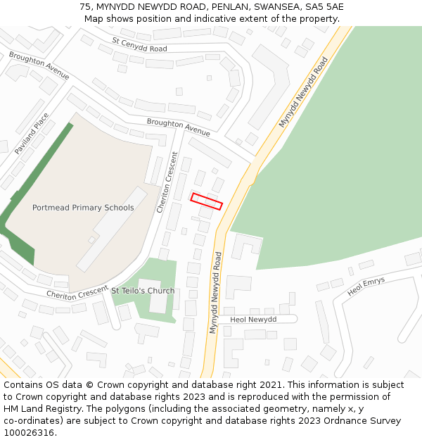 75, MYNYDD NEWYDD ROAD, PENLAN, SWANSEA, SA5 5AE: Location map and indicative extent of plot