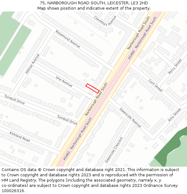 75, NARBOROUGH ROAD SOUTH, LEICESTER, LE3 2HD: Location map and indicative extent of plot