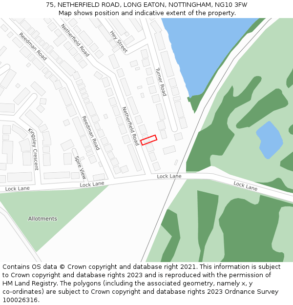 75, NETHERFIELD ROAD, LONG EATON, NOTTINGHAM, NG10 3FW: Location map and indicative extent of plot