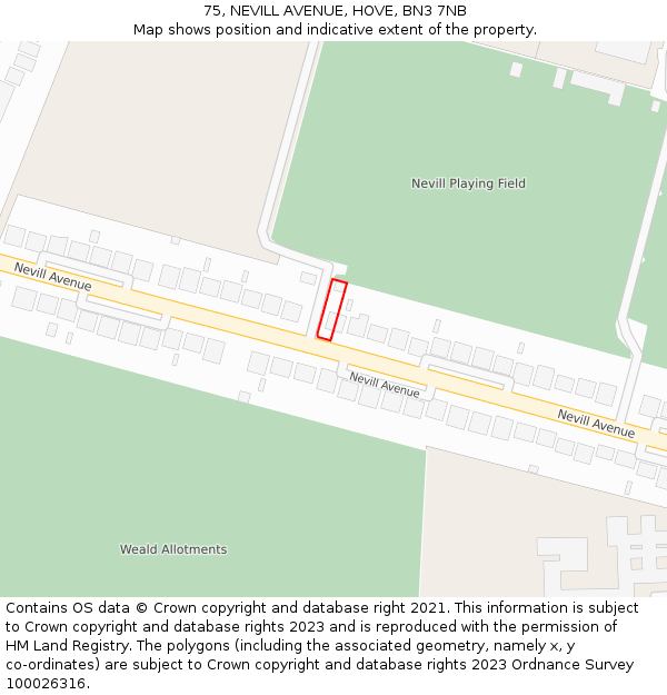 75, NEVILL AVENUE, HOVE, BN3 7NB: Location map and indicative extent of plot