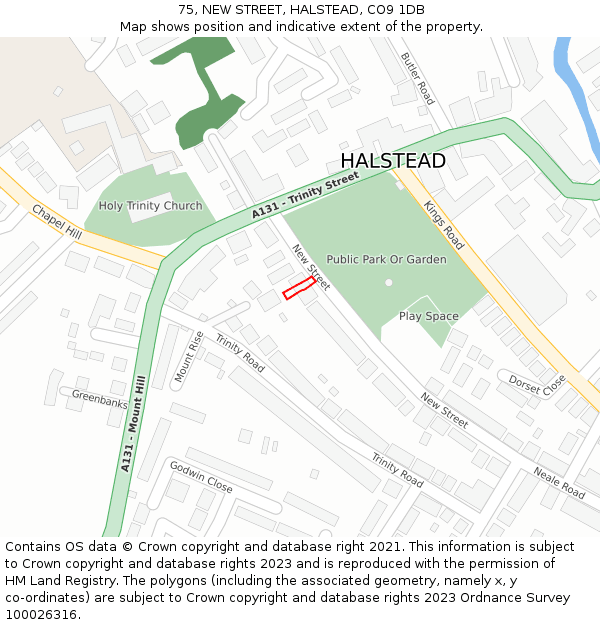 75, NEW STREET, HALSTEAD, CO9 1DB: Location map and indicative extent of plot