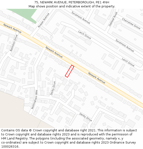 75, NEWARK AVENUE, PETERBOROUGH, PE1 4NH: Location map and indicative extent of plot