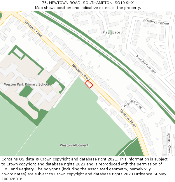 75, NEWTOWN ROAD, SOUTHAMPTON, SO19 9HX: Location map and indicative extent of plot