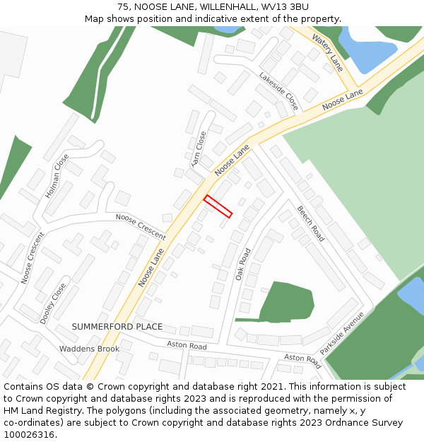 75, NOOSE LANE, WILLENHALL, WV13 3BU: Location map and indicative extent of plot