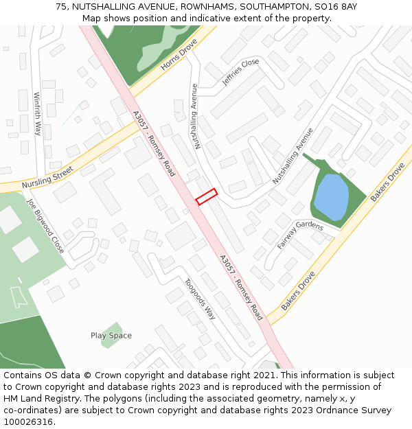 75, NUTSHALLING AVENUE, ROWNHAMS, SOUTHAMPTON, SO16 8AY: Location map and indicative extent of plot