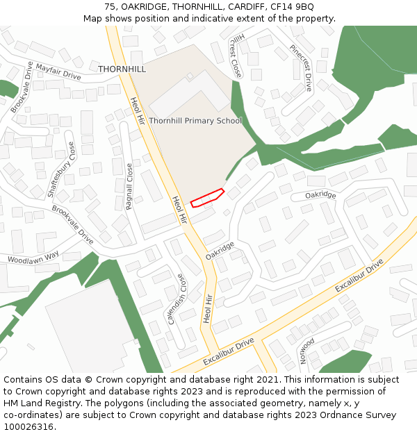 75, OAKRIDGE, THORNHILL, CARDIFF, CF14 9BQ: Location map and indicative extent of plot