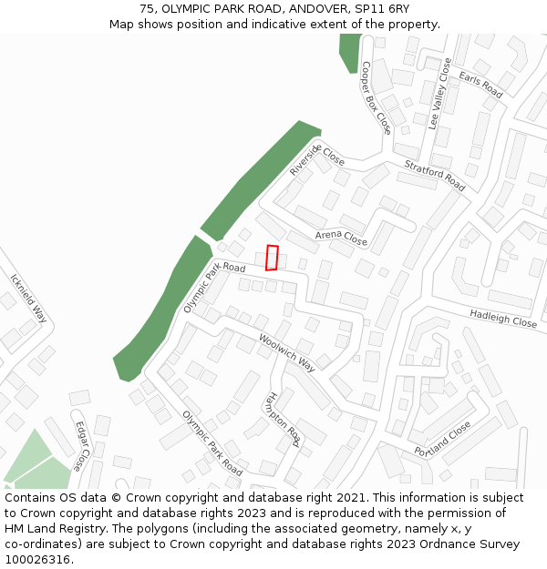 75, OLYMPIC PARK ROAD, ANDOVER, SP11 6RY: Location map and indicative extent of plot