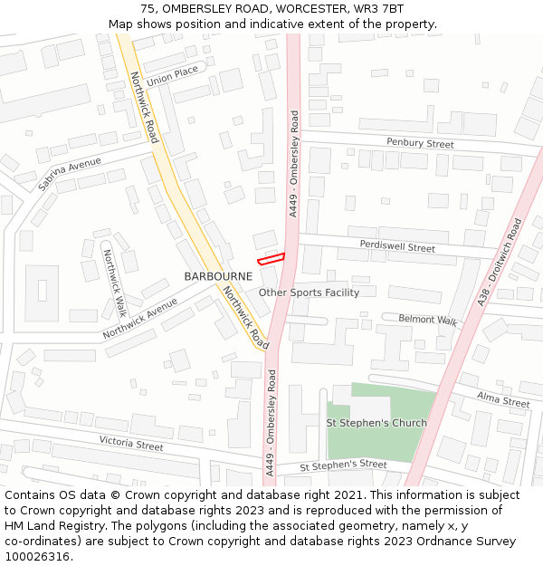 75, OMBERSLEY ROAD, WORCESTER, WR3 7BT: Location map and indicative extent of plot