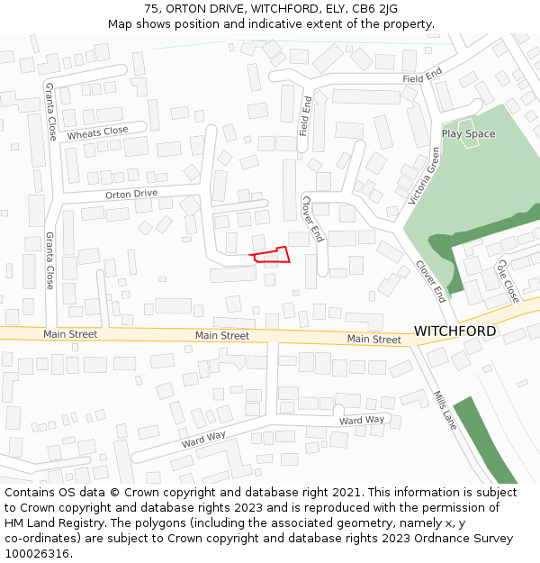 75, ORTON DRIVE, WITCHFORD, ELY, CB6 2JG: Location map and indicative extent of plot