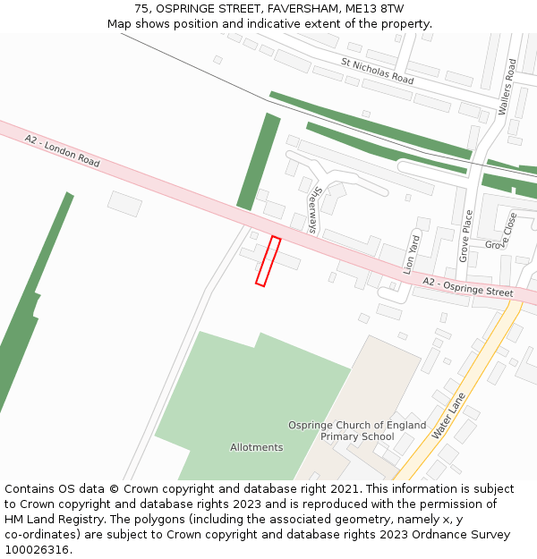 75, OSPRINGE STREET, FAVERSHAM, ME13 8TW: Location map and indicative extent of plot