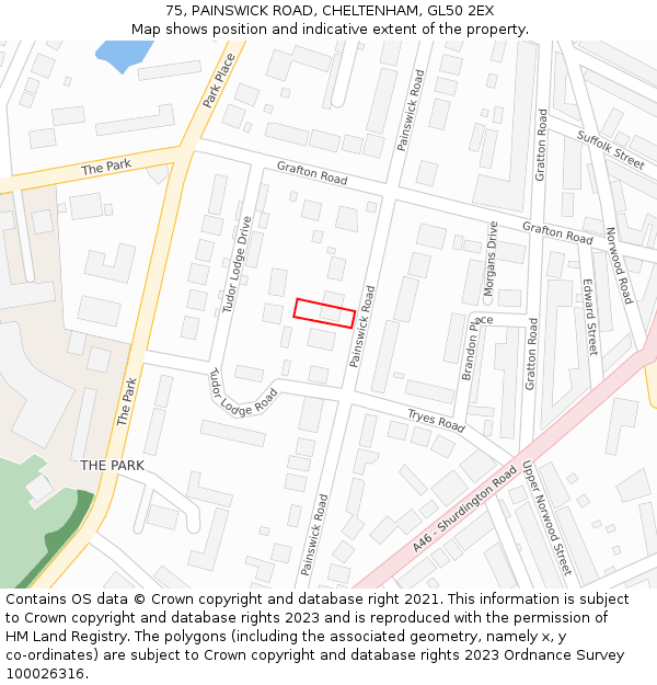 75, PAINSWICK ROAD, CHELTENHAM, GL50 2EX: Location map and indicative extent of plot