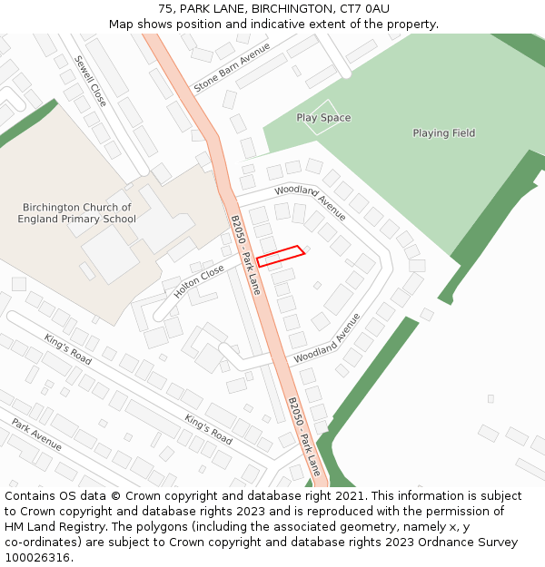 75, PARK LANE, BIRCHINGTON, CT7 0AU: Location map and indicative extent of plot