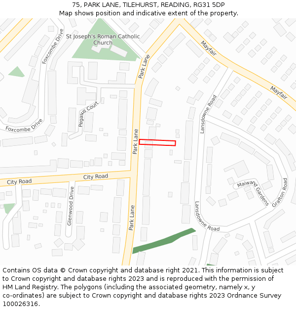 75, PARK LANE, TILEHURST, READING, RG31 5DP: Location map and indicative extent of plot