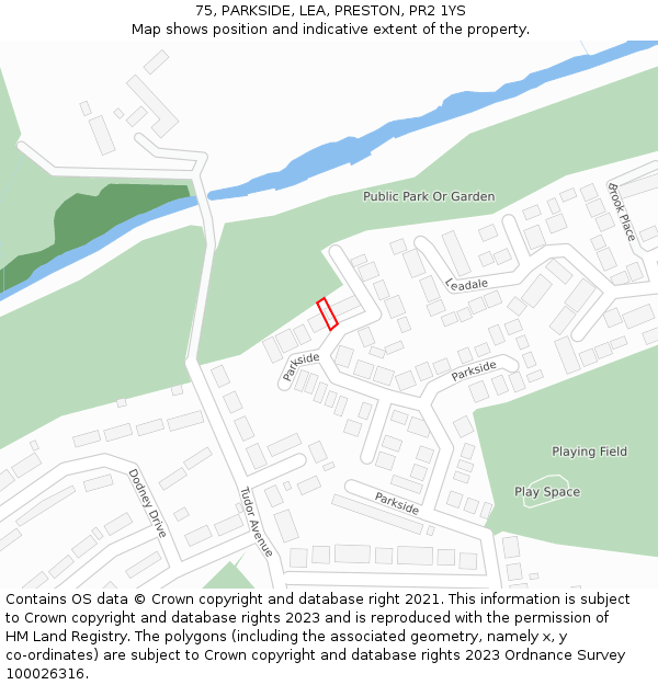 75, PARKSIDE, LEA, PRESTON, PR2 1YS: Location map and indicative extent of plot