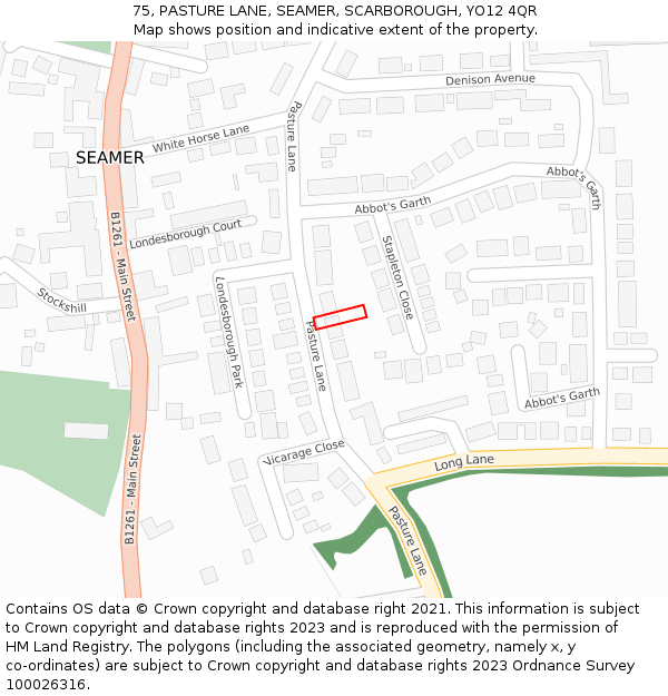 75, PASTURE LANE, SEAMER, SCARBOROUGH, YO12 4QR: Location map and indicative extent of plot