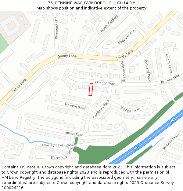 75, PENNINE WAY, FARNBOROUGH, GU14 9JA: Location map and indicative extent of plot