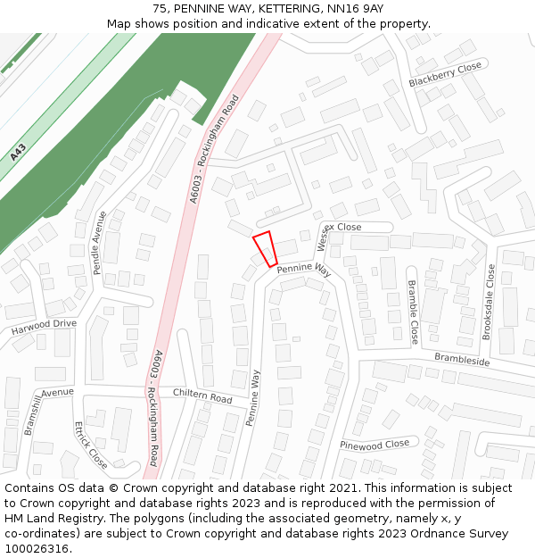 75, PENNINE WAY, KETTERING, NN16 9AY: Location map and indicative extent of plot