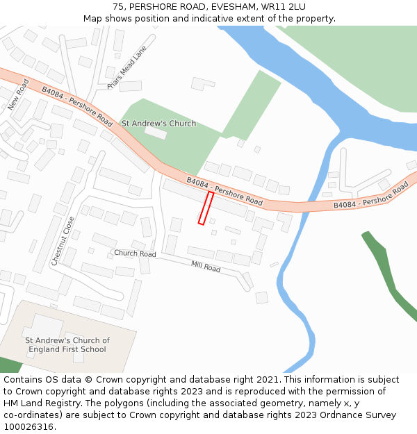 75, PERSHORE ROAD, EVESHAM, WR11 2LU: Location map and indicative extent of plot