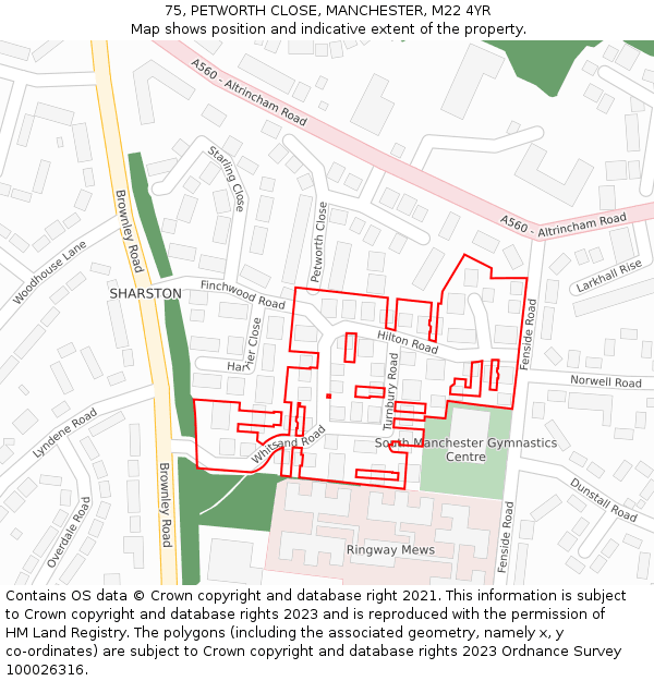 75, PETWORTH CLOSE, MANCHESTER, M22 4YR: Location map and indicative extent of plot